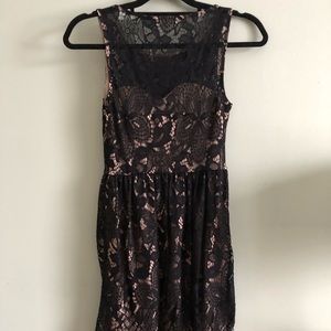 LOve Fire Black Lace Dress with Nude Lining Size S